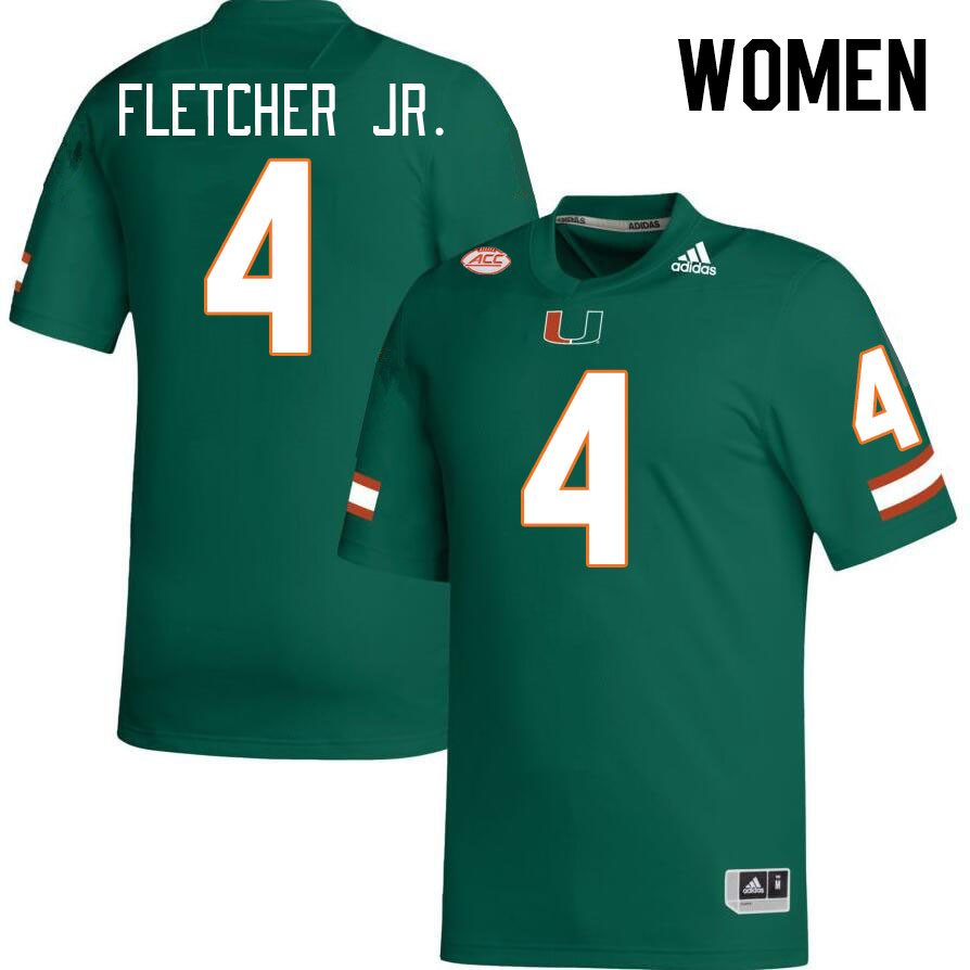 Women #4 Mark Fletcher Jr. Miami Hurricanes College Football Jerseys Stitched-Green